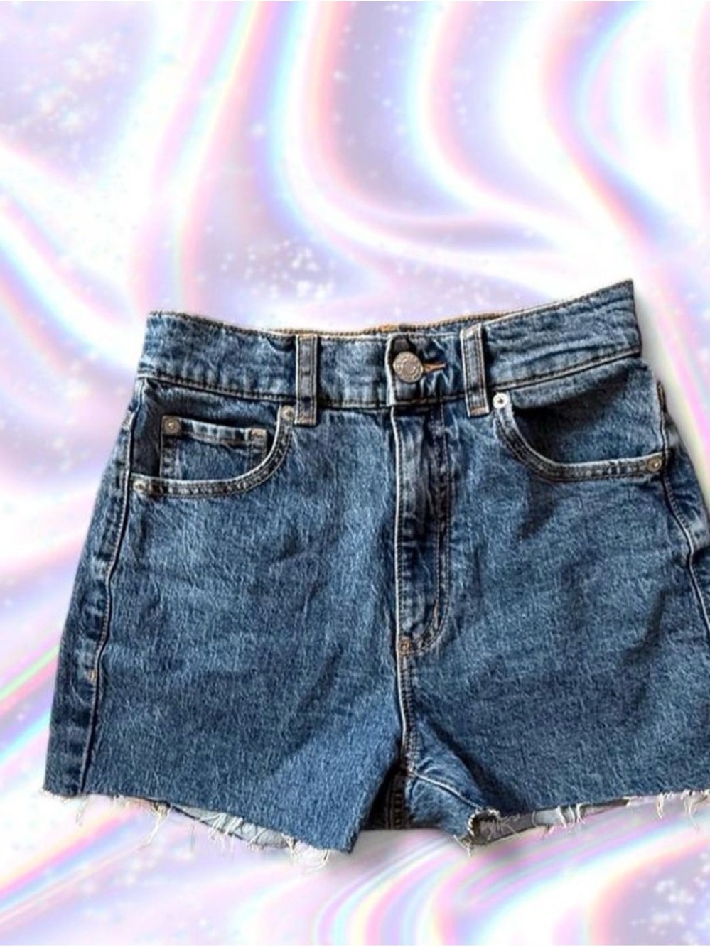 Garage Medium Blue High-Rise Denim Shorts